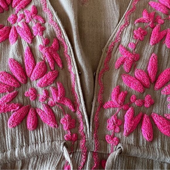 FREE PEOPLE Taupe Maxi Dress with Pink Floral Embroidery Size S - Picture 8 of 12